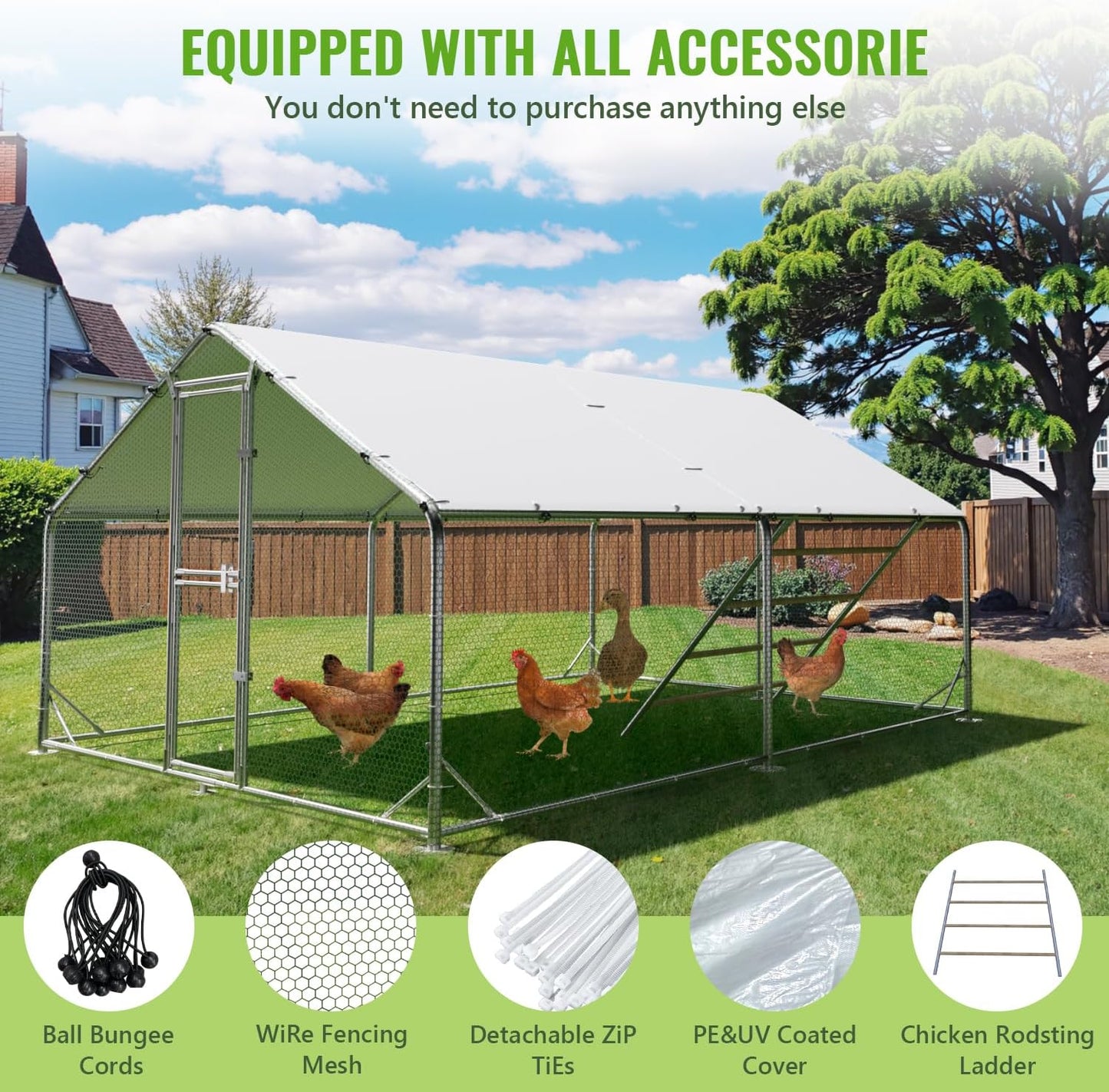 Large Metal Chicken Coop, 10x13x6.5FT Chicken Runs for Yard with Cover