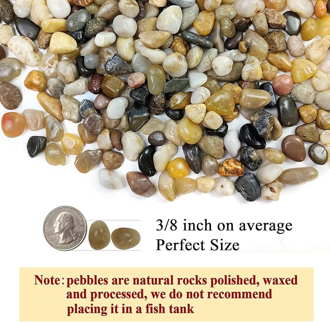 Poilished Fish Tank Gravel, 3/8 Inch Pebbles for Indoor Plants, Decorative Stones River Rocks for Succulent Soil Cover, Cactus, Aquarium, Vase Filler and Outdoor Garden Landscaping