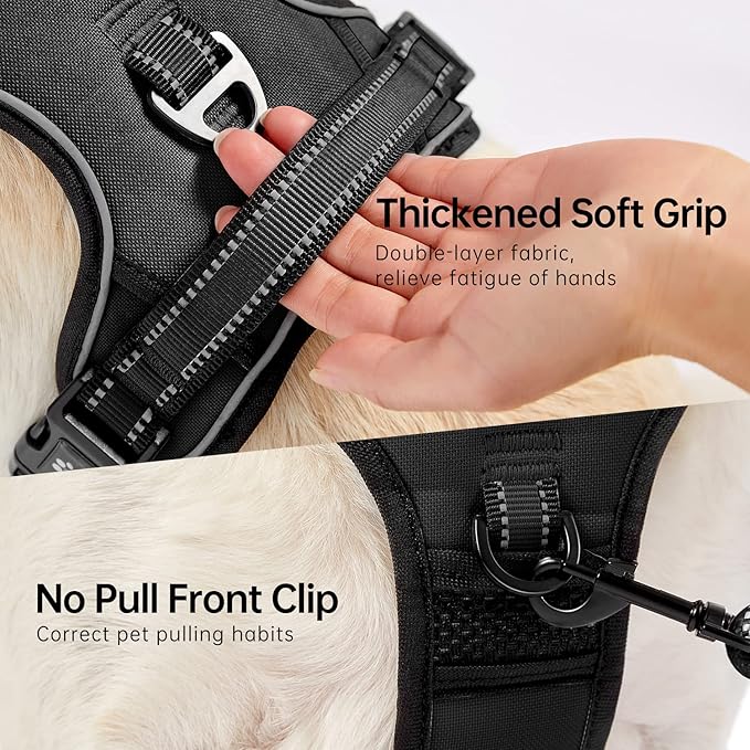 NESTROAD No Pull Dog Harness,Adjustable Oxford Dog Vest Harness with Leash,Reflective No-Choke Pet Harness with Easy Control Soft Handle for Large Dogs(X-Large,Black)