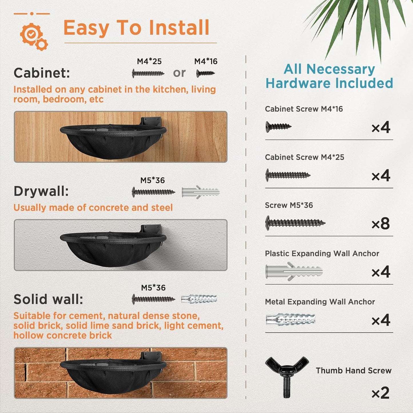 Cat Hammock Wall Mounted, Foldable & Stable Cat Beds- Breathable Cat Wall Shelves for Sleeping, Playing, Climbing, and Lounging - Maximum Hold Up to 30lb (Black)