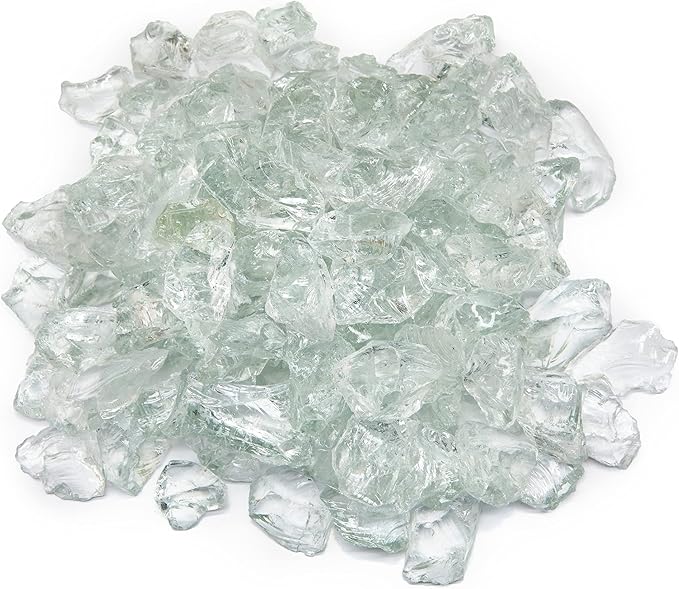 TWINKLING High Luster Fire Glass Gravel Stone,Broken Glass,Fire Pit Glass,Crushed Glass for Fireplace Pit Aquarium Garden Decoration,1-3cm,2-Pound Jar (Crystal/Transparent)