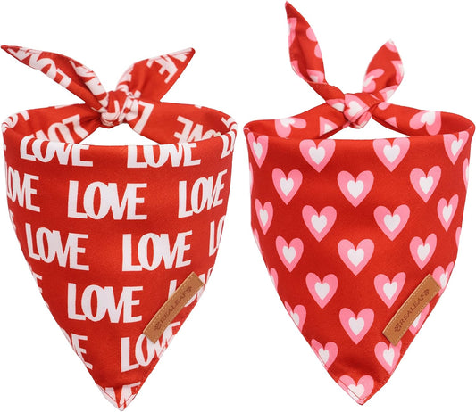 Realeaf Love Dog Bandanas 2 Pack, Triangle Reversible Mothers Day Valentine's Day Pet Scarf for Boy and Girl, Premium Durable Fabric, Holiday Bandana for Small and Medium Dogs (Small)