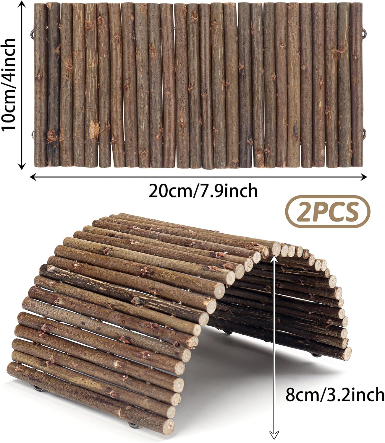 2PCS Reptile Hideout Hermit Crab Bendable Bridge, Wooden Hermit Crab Hideout Climbing Toys, Reptile Tank Habitat Decor Hiding Hut for Lizards, Mice, Spiders