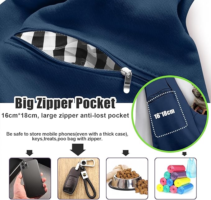 Tomkas Small Dog Sling Carrier - Zipper Pocket & Adjustable Strap - for 3-10 lbs Pets(Dark Blue)