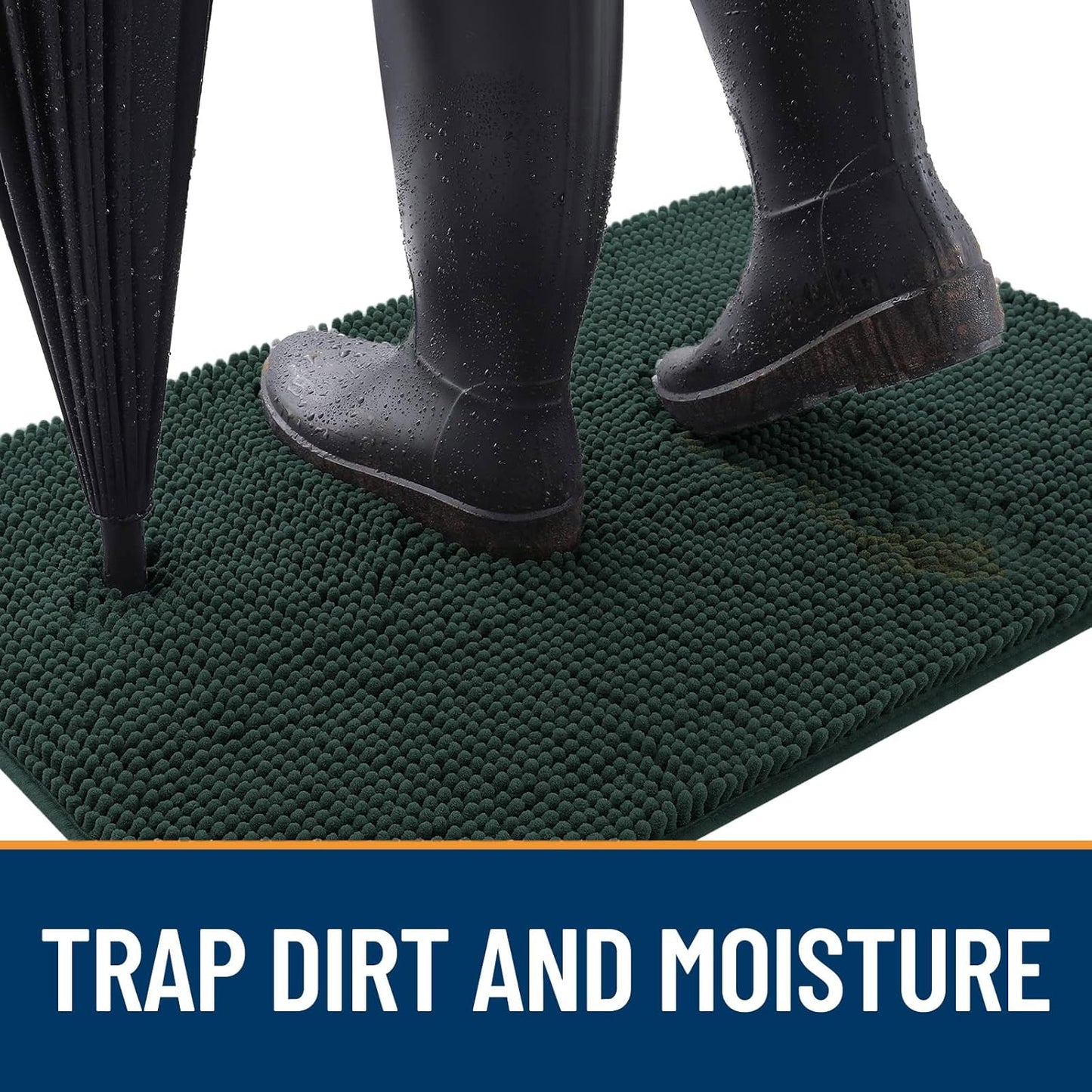 OLANLY Dog Door Mat for Muddy Paws 54x32, Absorbs Moisture and Dirt, Absorbent Non-Slip Washable Doormat, Quick Dry Chenille Mud Mat, Entry Indoor Entryway Carpet for Inside Floor, Blackish Green