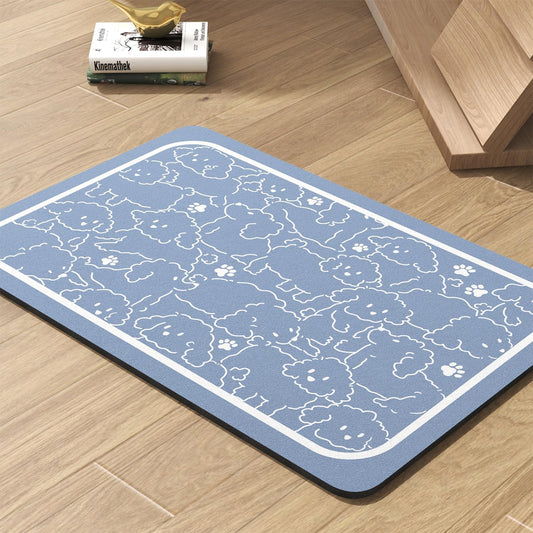 Pet Feeding Mat-Absorbent Dog Mat for Food and Water Bowl-No Stains Quick Dry Water Dispenser Mat-Dog Accessories Pet Supplies-Bowl for Messy Drinkers（BLUEDOGS,12"x19"