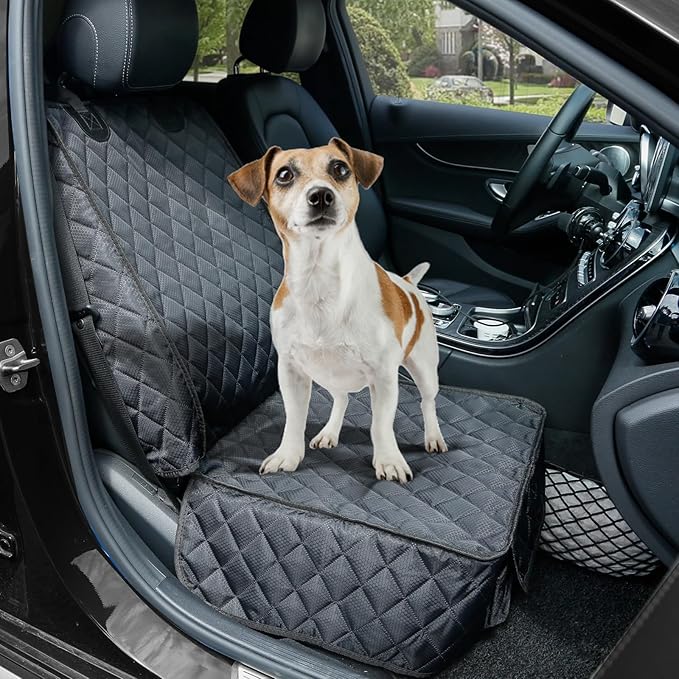 PETICON Front Seat Cover 2 Pack, Full Protection Dog Car Seat Cover with Side Flaps, Nonslip Scratchproof Captain Chair Seat Cover Fits for Cars, Trucks, SUVs, Jeep, Black