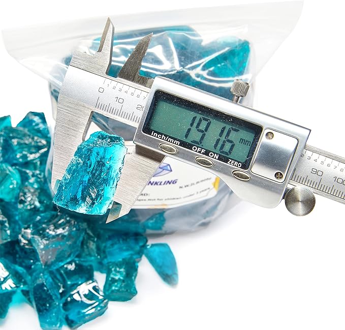 TWINKLING High Luster Fire Glass Gravel Stone,Broken Glass,Fire Pit Glass,Crushed Glass for Fireplace Pit Aquarium Garden Decoration,1-3cm,2-Pound Jar (Turquoise)