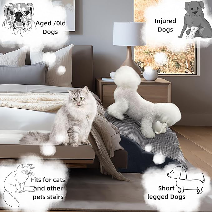 Dog Stairs for High Beds Couches 2-Step 2-5 Step Pet Stairs Steps for Small Large Dogs Cats Non-Slip Balanced Ramp Indoor Stairs with Non-Slip Sticker 30D Grey