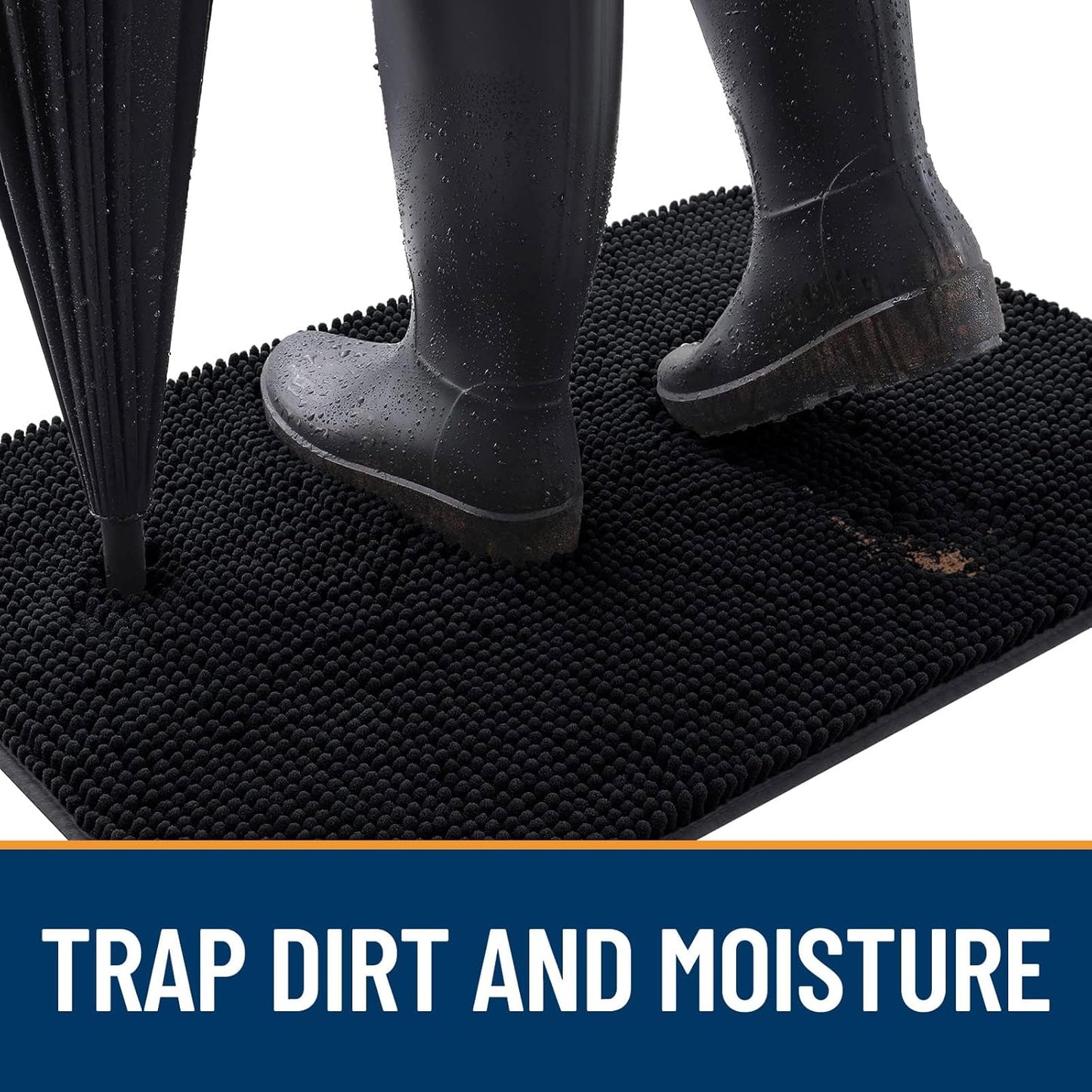 OLANLY Dog Door Mat for Muddy Paws 47x32, Absorbs Moisture and Dirt, Absorbent Non-Slip Washable Doormat, Quick Dry Chenille Mud Mat for Dogs, Entry Indoor Entryway Carpet for Inside Floor, Black