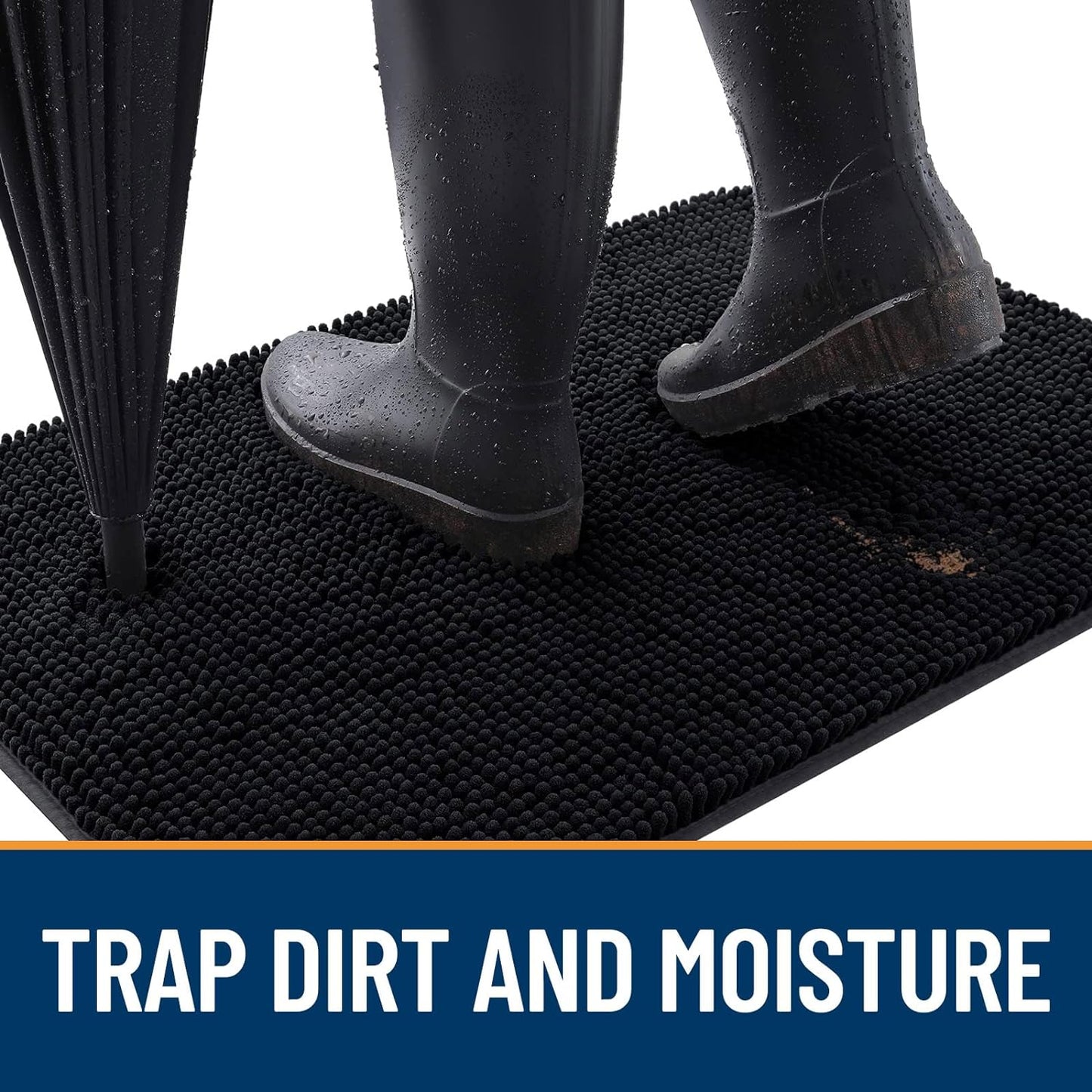 OLANLY Dog Door Mat for Muddy Paws 47x17, Absorbs Moisture and Dirt, Absorbent Non-Slip Washable Doormat, Quick Dry Chenille Mud Mat for Dogs, Entry Indoor Entryway Carpet for Inside Floor, Black