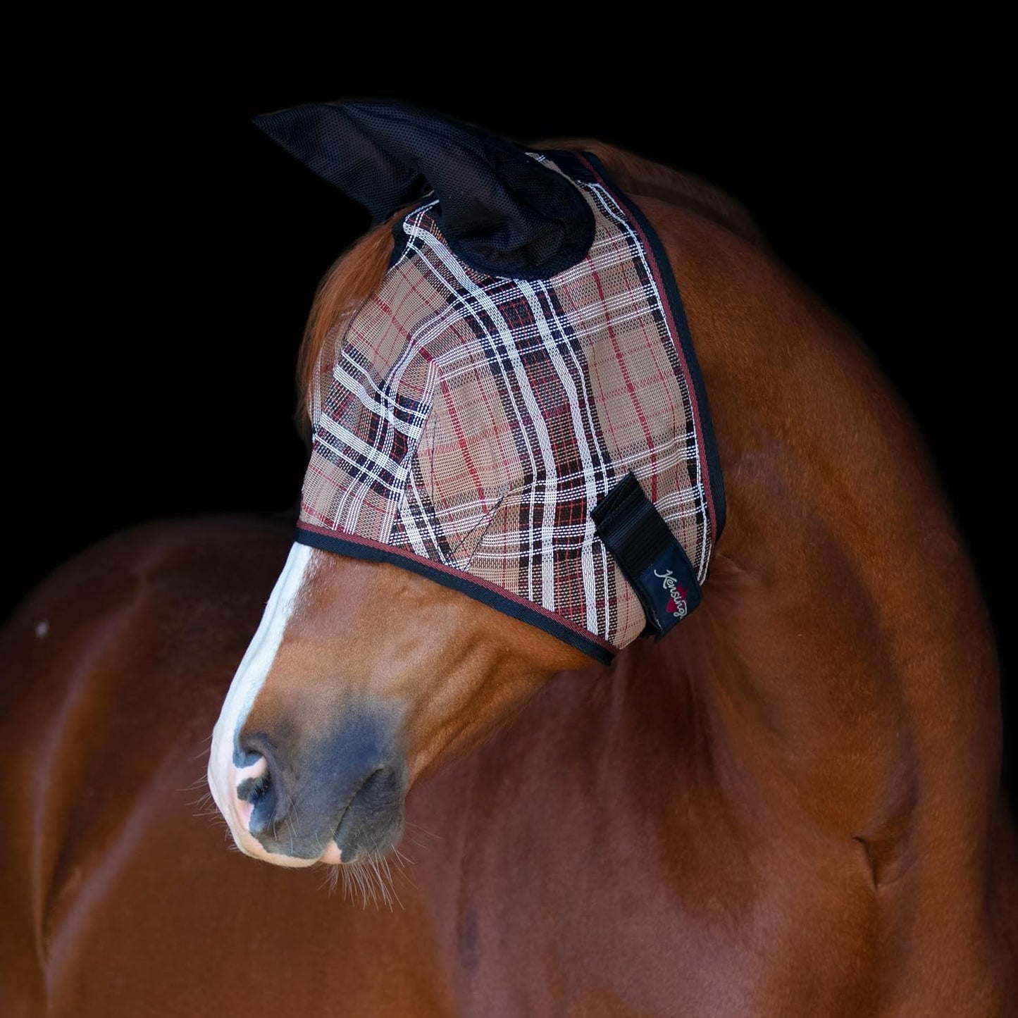 Kensington Signature Fly Mask w/Web Trim, Soft Mesh Ears & Forelock Opening Size: M-Small Horse Color: 121 - Deluxe Black