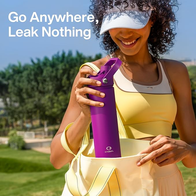 Insulated Water Bottle with Straw Stainless Steel Water Bottle, Leak-Proof, BPA-Free, Double Wall Vacuum Keeps Cold for 24 Hours for Sports, Travel, School (18 oz, Bright Magenta)