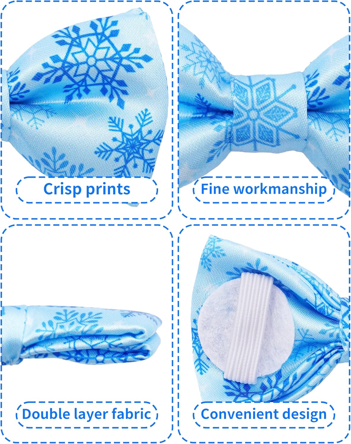 PET SHOW 10 Pack Winter Big Dog Bow Ties for Large Medium Dogs Sliding Collar Attachments Snowflake Bowties Snowman Bowknots Holiday Party Pet Grooming Accessories(Large)