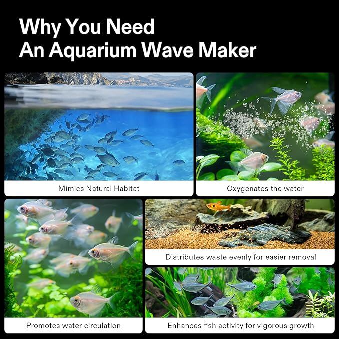 VIVOSUN Aquarium Wave Maker, 2113GPH Circulation Pump with Controller & Magnetic Suction Base, Adjustable Submersible Powerhead for 20-60 Gal Freshwater/Saltwater Fish Tank, 25W