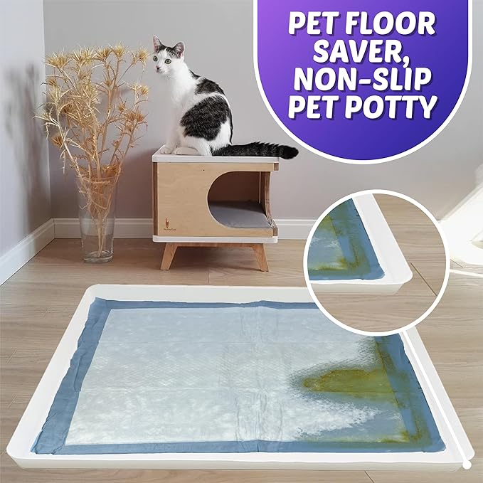 TidyFriend Dog Pee Pad Holder Tray Fits for 27.5” x 44” Wee Wee Pee Pads - Stable Grip, Raised Edges, Quick-Wipe Silicone Surface Dog Potty Tray Holder for Indoor Flooring Protection (White)