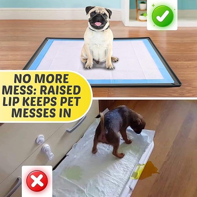 Skywin TidyFriend Dog Pee Pad Holder Tray Fits for 30” x 36” Pee Pads with Corner Lock Holes, Raised Edges, Non-Spill, Easy to Clean Silicone Dog Potty Tray Holder, for Indoor Floor Protection (Grey)