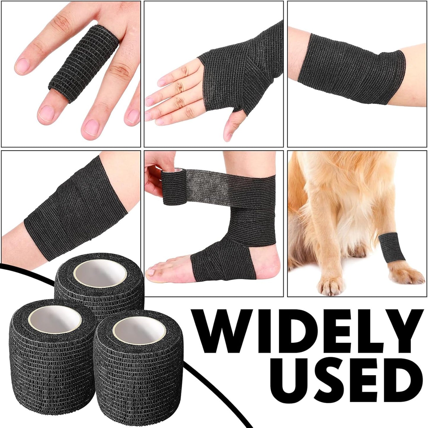 Treela 36 Pcs Self Adherent Bandage 2" X 5 Yard Wrap Breathable Cohesive Bandage Elastic Adhesive Tape for Stretch Athletic Sports Wrist Ankle(Black)