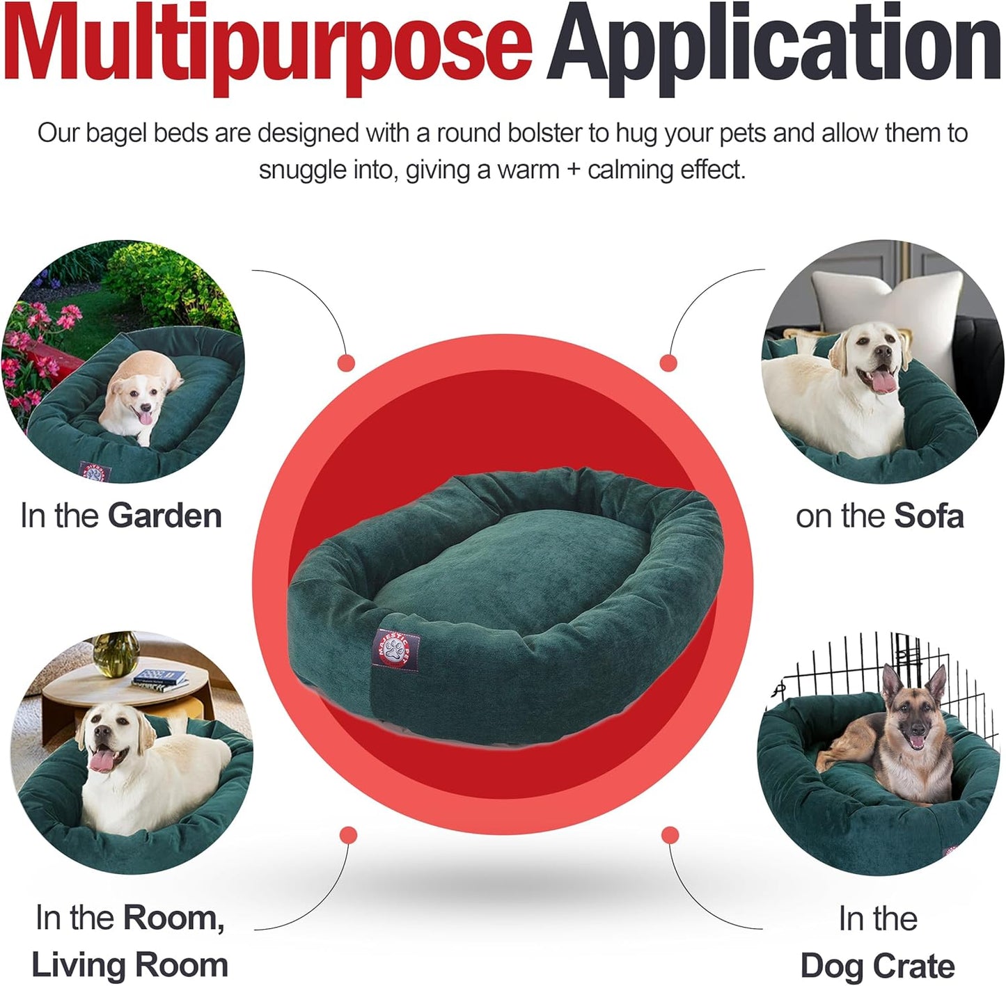 Majestic Pet 40 Inch Micro Velvet Calming Dog Bed Washable 40x29x9 (inch) – Cozy Soft Round Donut Dog Bed with Spine for Head Support - Pet Bed Large – Marine (2025)