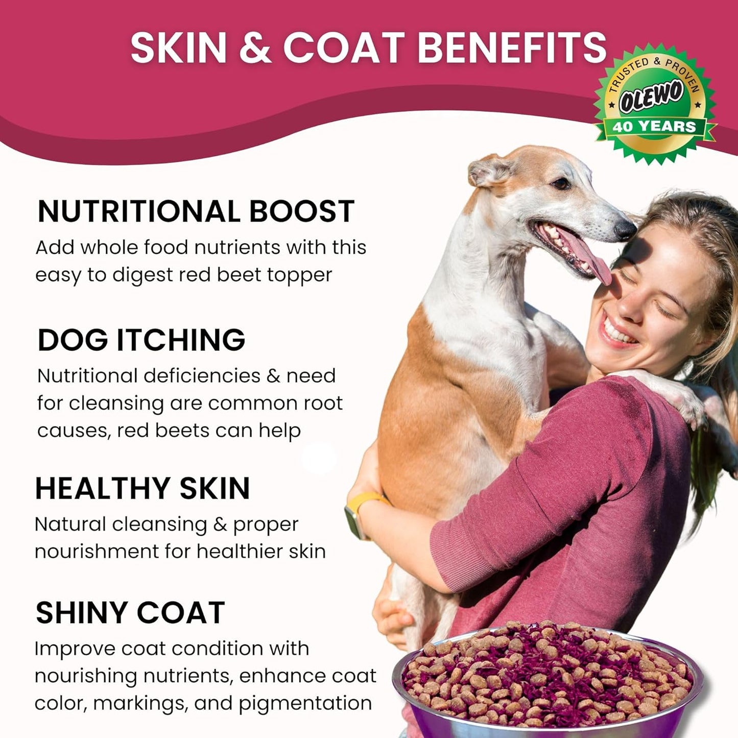 Olewo Original Red Beets for Dogs – Natural Anti Itch for Dogs, Dog Food Topper, Immune, Cleansing, Skin & Coat Support, Dehydrated Whole Food Dog Multivitamin, Fiber for Dogs, 2.2 lbs