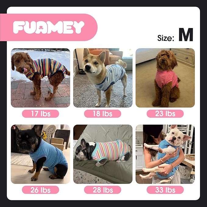 FUAMEY Recovery Suit for Dogs After Surgery,Soft Breathable Dog Bodysuit E-Collar & Cone Alternative Surgical Suit,Male Female Dog Neuter Spay Suits Anti Licking Wounds Onesie Navy Blue Strips M