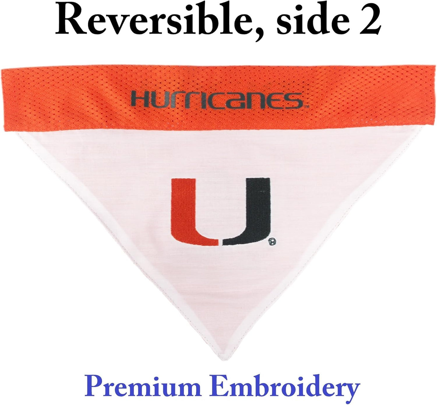 Pets First Collegiate Pet Accessories, Reversible Bandana, Miami Hurricanes, Large/X-Large