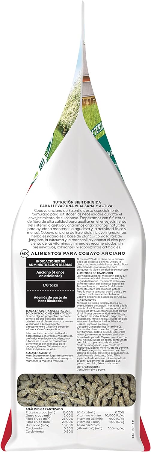 Oxbow Essentials Guinea Pig Food, Senior, Made Alfalfa for Guinea Pig, Pet Food Pellets with Vitamin C, Small Animal Pet Products, Made in USA, High Fiber, 4 lb. Bag