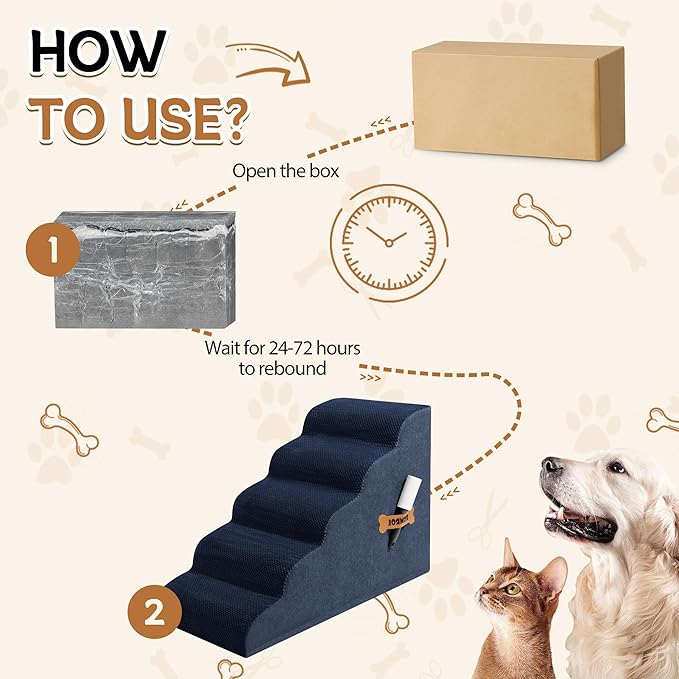 Dog Stairs, Romrol Dog Steps Ramp for High Bed and Couch, Dogs Ramp with Durable Non-Slip Waterproof Fabric Cover, Pet Stairs for Small Dogs and Cats or Pets Joints, 4-TiersNay