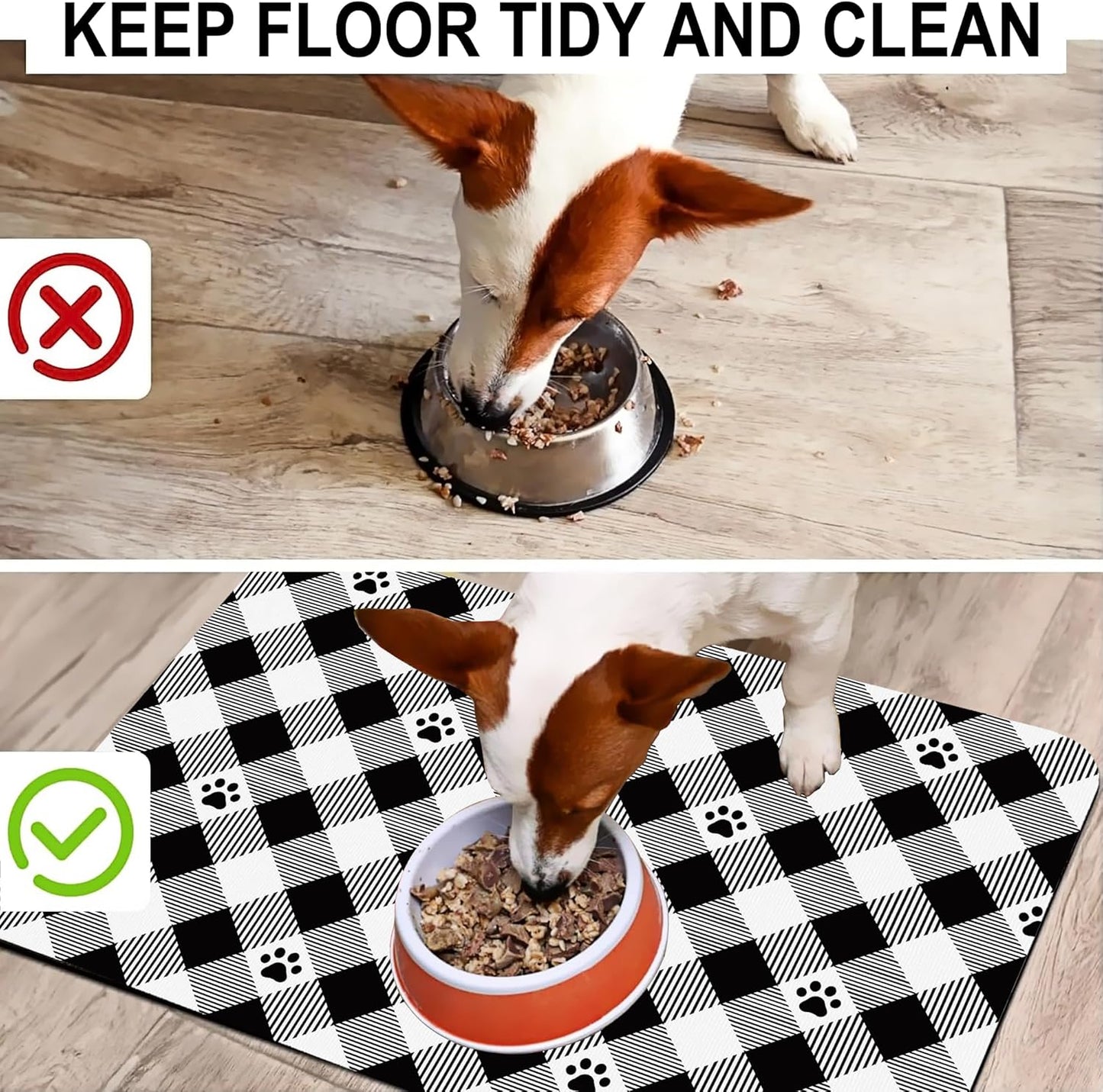 Cat Checked Plaid Dog Food Mat-Absorbent Pet Feeding Mat for Food and Water Bowl, Quick Dry Dog Placemat with Rubber Backing-No Stains Pet Supplies for Messy Drinkers 16"x24"