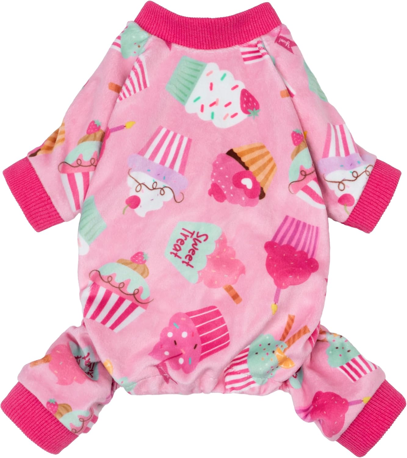 Fitwarm Cupcake Dog Pajamas, Birthday Outfit for Small Dogs Girl, Cozy Pet Onesie with Feet, Pink, Medium