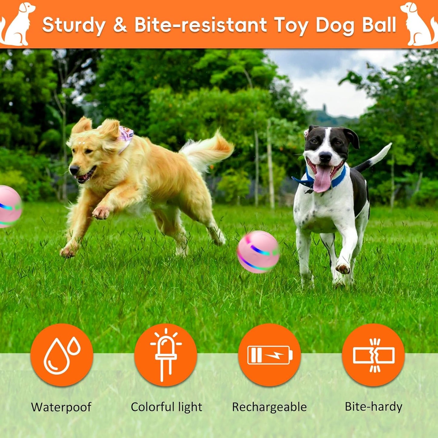 Interactive Dog Ball, Smart Interactive Dog Toys, Automatic Moving Vibrating Bouncing Pet Ball for Medium and Large Dogs, TPU Material, Rechargeable and Waterproof