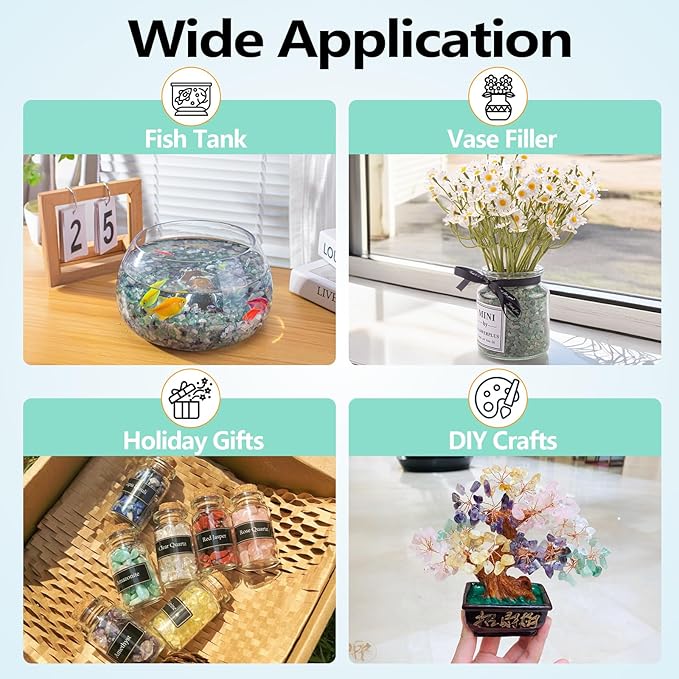 0.5 Lb/230g Green Aventurine Crystal Chips Bulk Crushed Stones, Natural Gemstones Jade Pebbles Marbles Tumbled Healing Crushed Quartz for Vase Fillers, Aquarium Gravel Rocks and Home Decoration