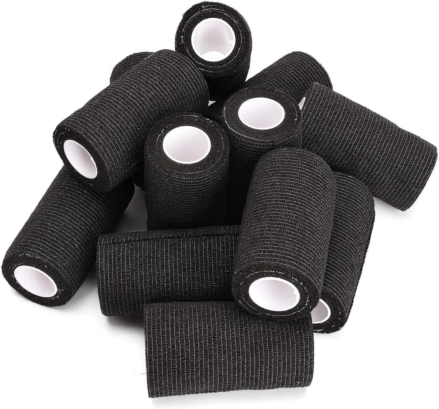 TOBWOLF 12PCS Self Adherent Bandage, 4" x5yd / 10cmx4.5m Cohesive Elastic Bandage Wrap, Breathable Sports Tape for Wrist Ankle Knee Leg Sprains Swelling - Black