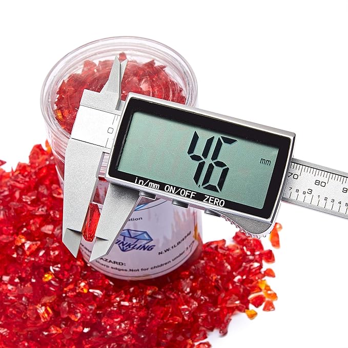 TWINKLING High Luster Fire Glass Gravel Stone Glitter,Broken Glass,Fire Gems Chips,Crushed Glass for Fire Pit Crafts Resin Art Aquarium Garden Decoration,3-6mm,1-Pound Jar (Red)