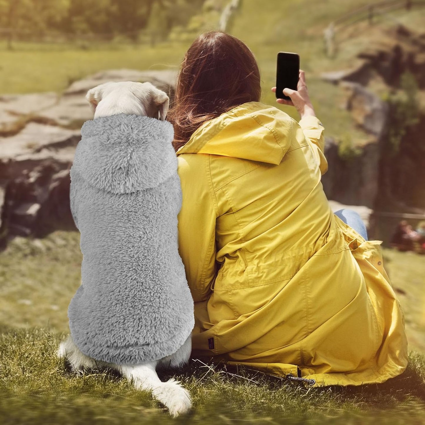 Fuzzy Dog Sweaters for Large Dogs Dog Hoodie Soft Double-Sided Plush Pet Sweater Fleece Clothes Coats Pet Hoodie Sherpa Hooded Sweatshirt(Grey-XL)