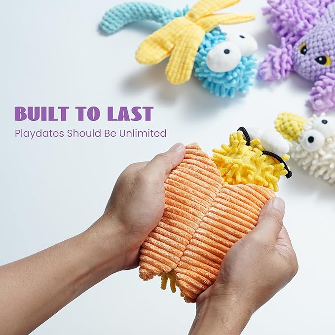 Nocciola Plush Squeaky Dog Toys, Cute Durable Stuffed Crinkle Puppy Pet Chew Toys for Large Medium Small Dogs - Butterfly