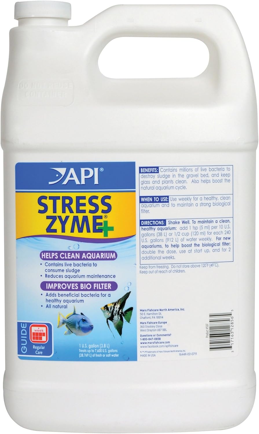 API Stress Zyme Freshwater and Saltwater Aquarium Cleaning Solution 1-Gallon Bottle