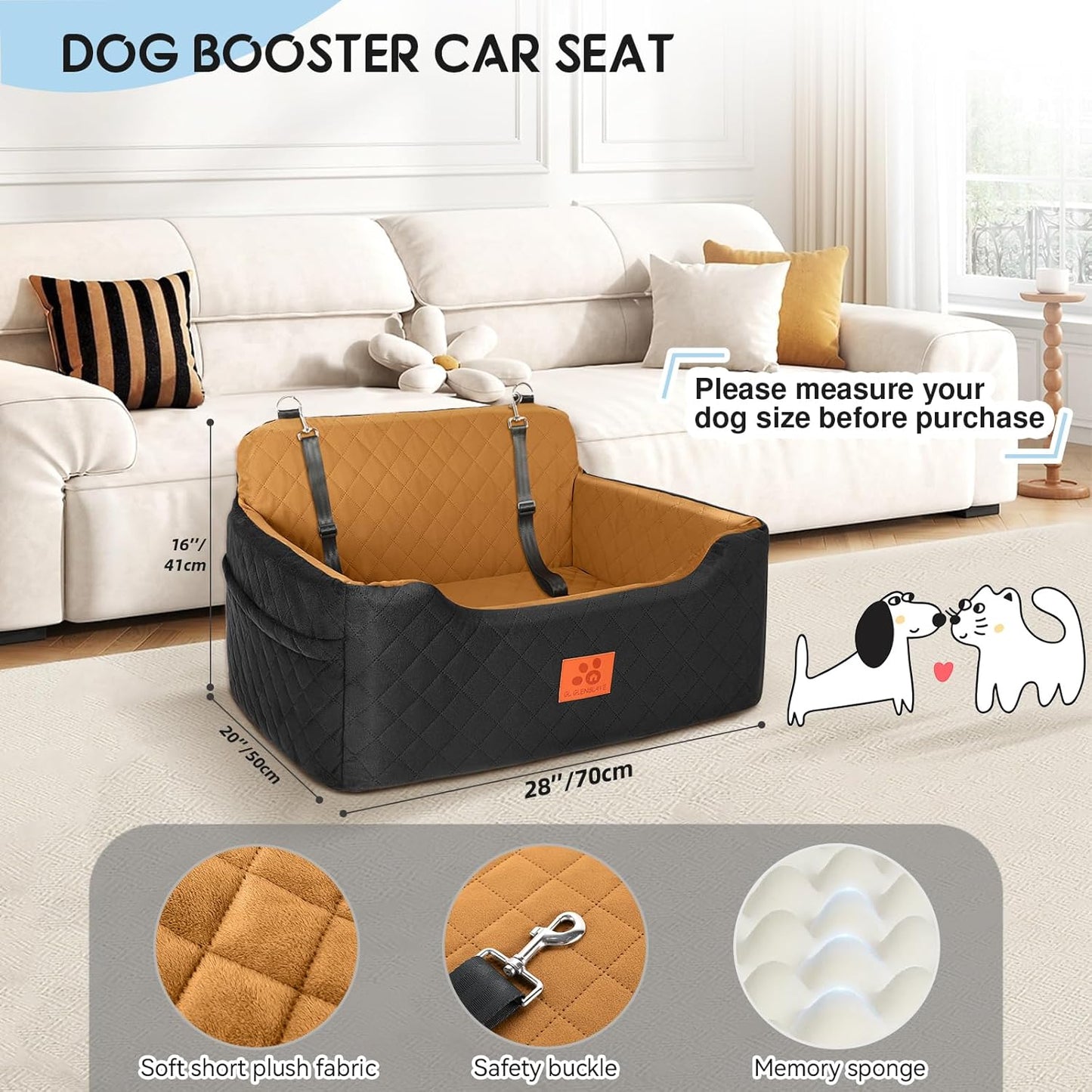 Dog Car Seat for Medium/Large Dogs,Dog Booster Seat for Dog Under 50lbs or 2 Small Dogs, Detachable and Washable Pet Car Seat,Multi-Functional Travel Dog Bed & Dog Sofa(Black/Brown)