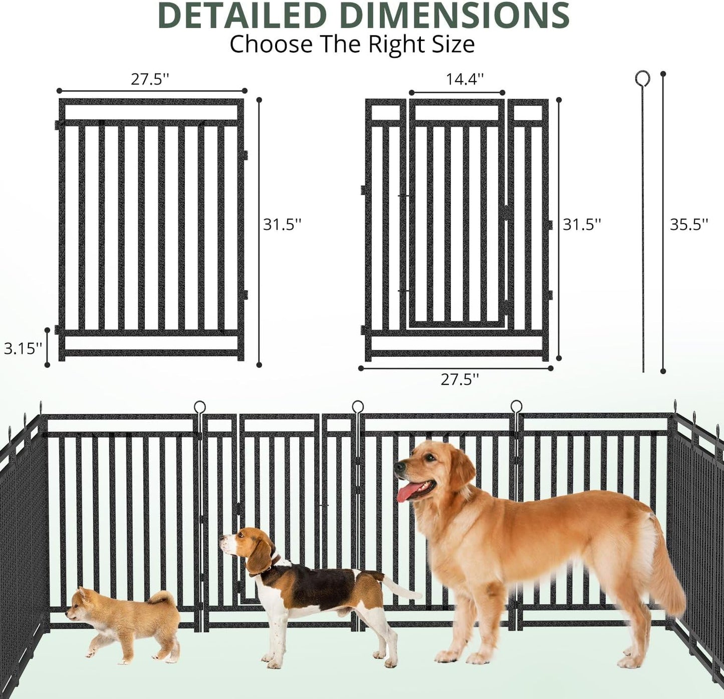 Dog Fence Outdoor Indoor, 32" Inch Height 48 Panels Dog Playpen for Large/Medium/Small Dogs Metal Dog Pen for Yard Camping and RV | Black-Silver