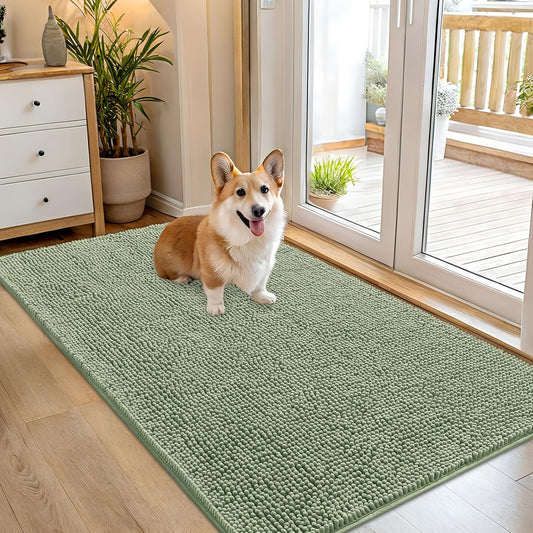 OLANLY Dog Door Mat for Muddy Paws 54x32, Absorbs Moisture and Dirt, Absorbent Non-Slip Washable Doormat, Quick Dry Chenille Mud Mat for Dogs, Entry Indoor Entryway Carpet for Inside Floor, Sage Green