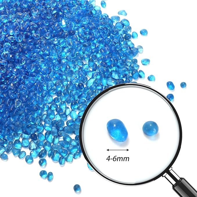 Lawei 5LB Fish Tank Gravel, Polished Small Aquarium Substrate Gravel Sand, Blue Sea Glass Beads for Vases, Irregular Decorative Pebbles Stones for Aquarium, Garden, Vase Fillers, Succulent Plants