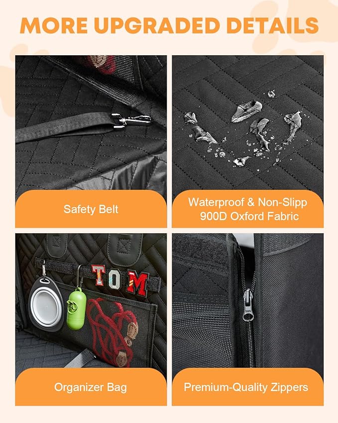 Kohree Dog Car Seat Cover for Small Dogs, Hard Bottom Dog Car Seat Cover for Back Seat with Upgraded PVC Pipe, Waterproof 900D Car Hammock for Dogs Pet Back Seat Extender for Cars SUV Truck-S