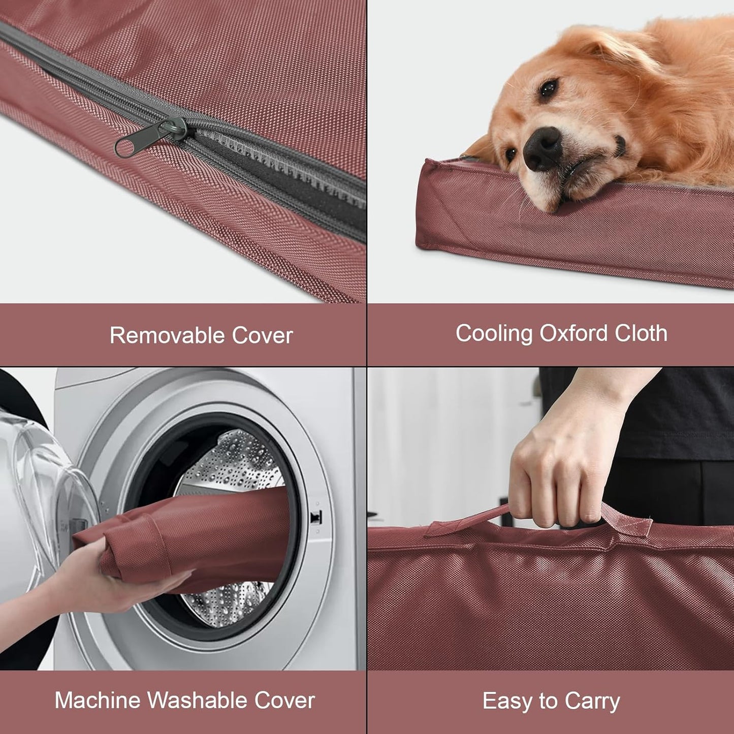 Outdoor Extra Large Dog Crate Bed, Big Waterproof Dog Bed for Large Dogs, Orthopedic Egg Foam Pet Bed Mat with Removable Cooling Cover, Pink