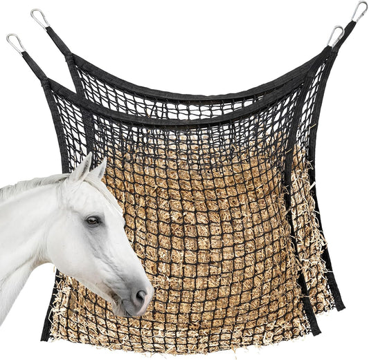 2 PCS Slow Feed Hay Net for Horses, Large Capacity Hay Bags for Horses Goats Sheep Donkey Trailer Full Day Feeding, Easy to Fill and Hang, Black, 35 x 31 Inch