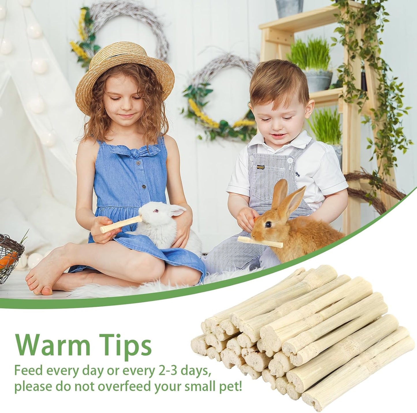 PEASUG 300g Sweet Bamboo Chew Sticks for Rabbits, Natural Bunny Chinchilla Chew Sticks Toys, Small Animal Teeth Grinding Toys and Molar Treats for Chinchilla, Guinea Pigs, Squirrel, Hamster