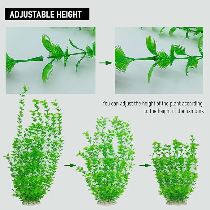 23.6 Inch Tall Aquarium Plants – Large Lifelike Artificial Fish Tank Decorations, Fish Tank Plants Plastic，2 Pcs Adjustable Length, Durable & Safe for Freshwater/Saltwater Aquariums (Green (Style A))
