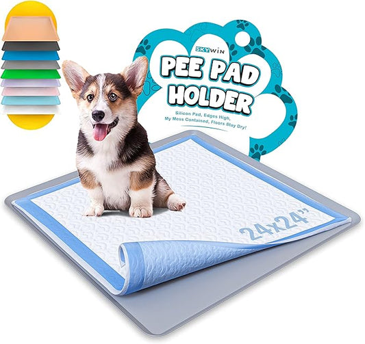 TidyFriend Dog Pee Pad Holder Tray Fits for 24” x 24” Wee Wee Pee Pads - Stable Grip, Raised Edges, Quick-Wipe Silicone Surface Dog Potty Tray Holder for Indoor Flooring Protection (Dark Grey)