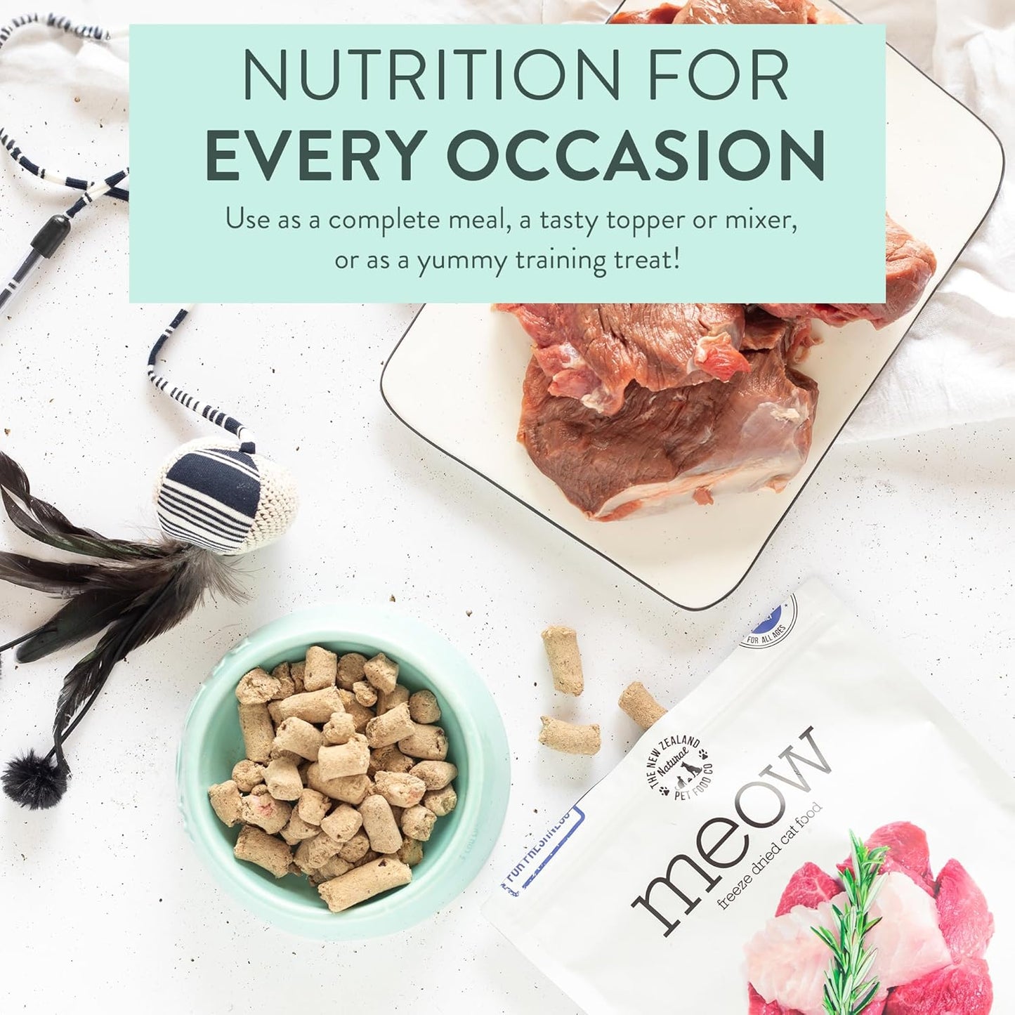 Meow Lamb & Hoki Freeze Dried Raw Cat Food, Mixer, or Topper, or Treat - High Protein, Natural, Limited Ingredient Recipe 9.9 oz