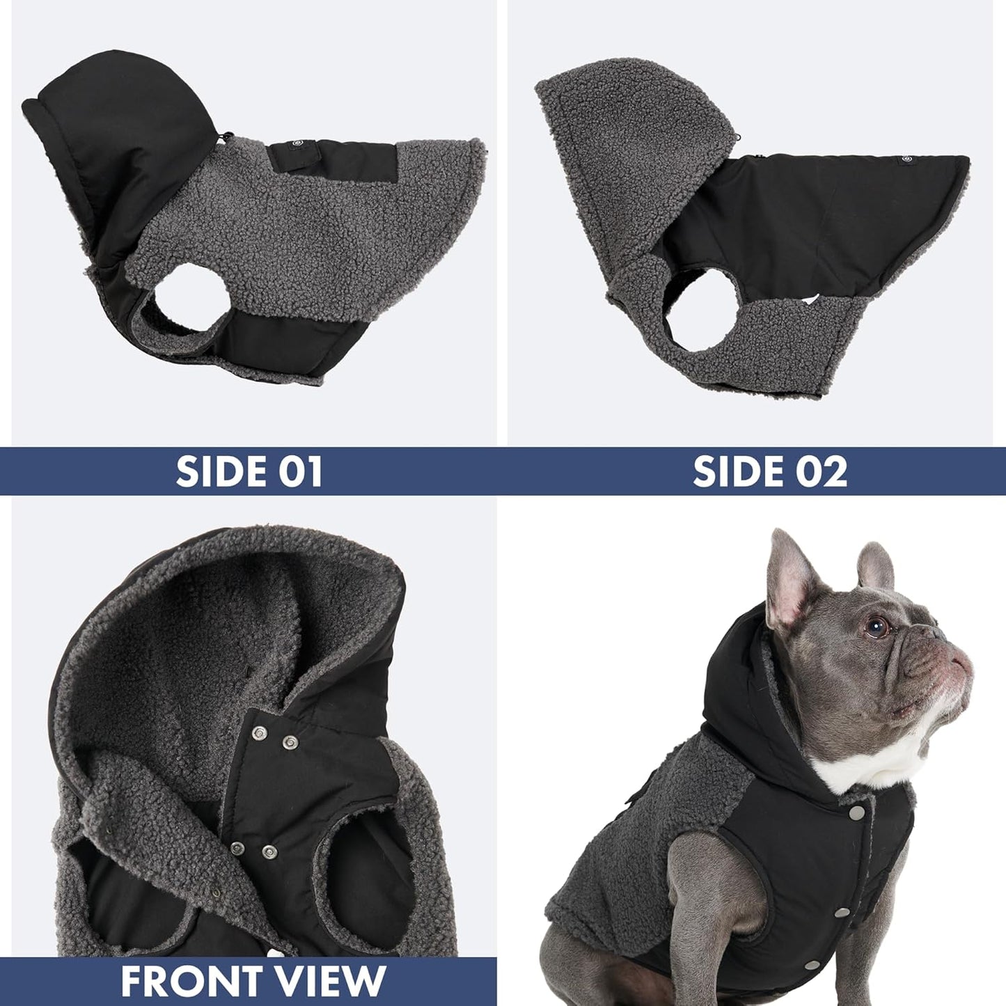 Spark Paws Reversible Dog Sweater, Sherpa Jacket Vest with Warm Fleece Lining, Warm Coat for Winter, Suitable for Small Medium, Large, XL XXL Dogs - Black and Grey - 3XL