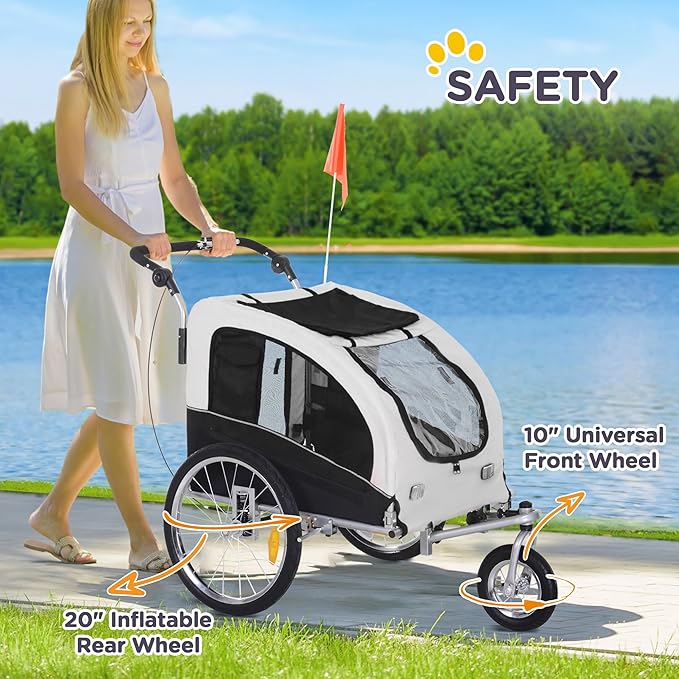 Aosom Dog Bike Trailer 2-in-1 Pet Stroller with Canopy and Storage Pockets